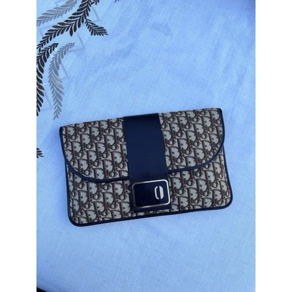 Christian Dior Vintage Trotter Monogram Fold-Over Clutch‎ Brown/ Beige - Picture 2 of 10